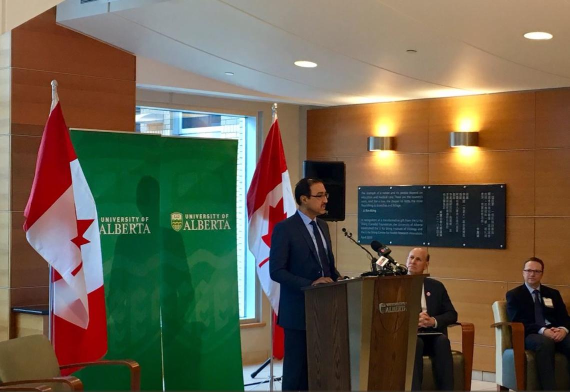 Amarjeet Sohi, minister of infrastructure and communities, was at the University of Alberta on April 11 to announce funding to universities and research hospitals across the country.