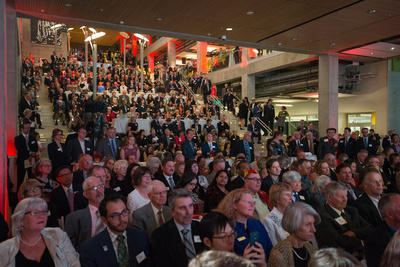 Seating at the EEL building was packed for the evening event. 