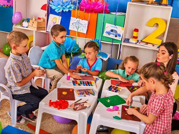 Children working on arts and crafts