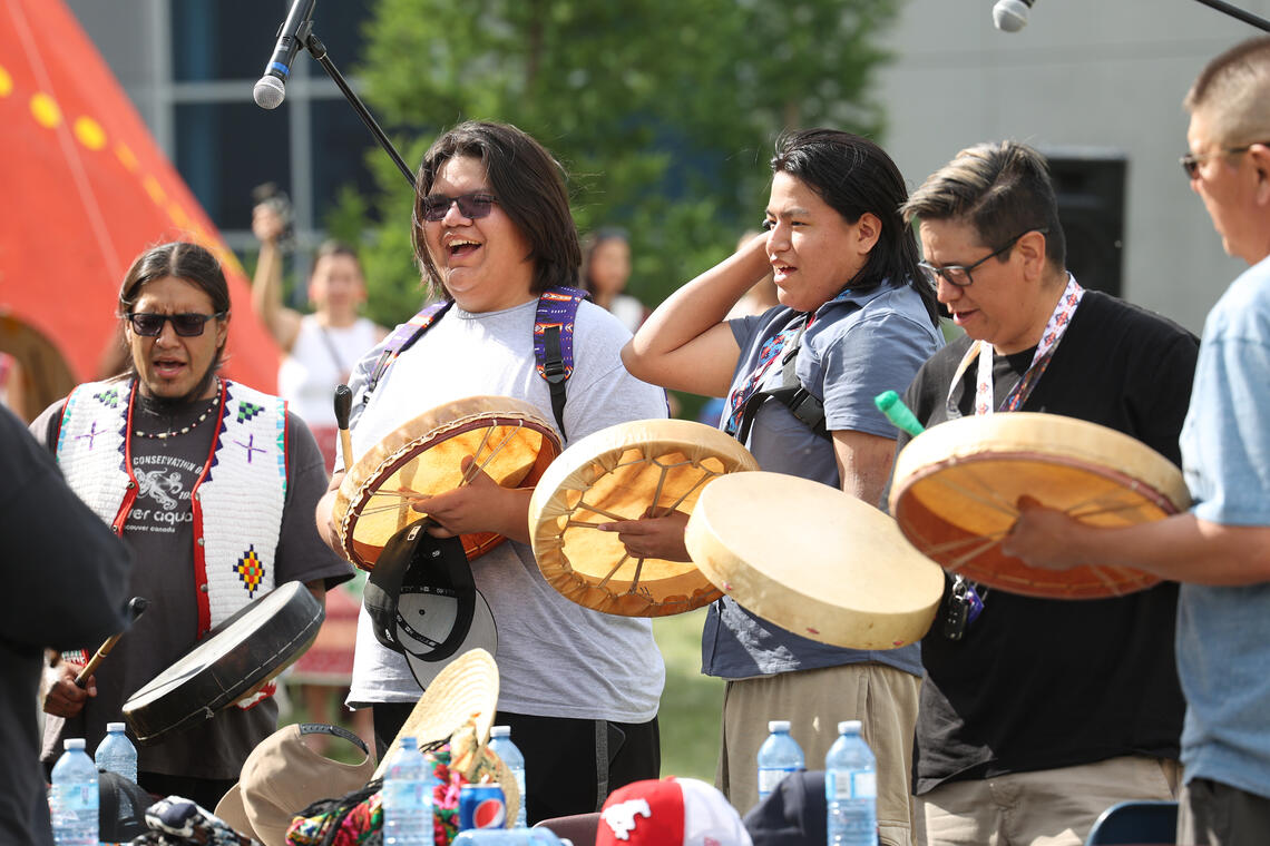 Performing the final song of the traditional round dance