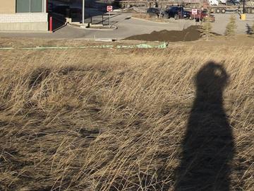 Man captures his shadow looking at a shopping district