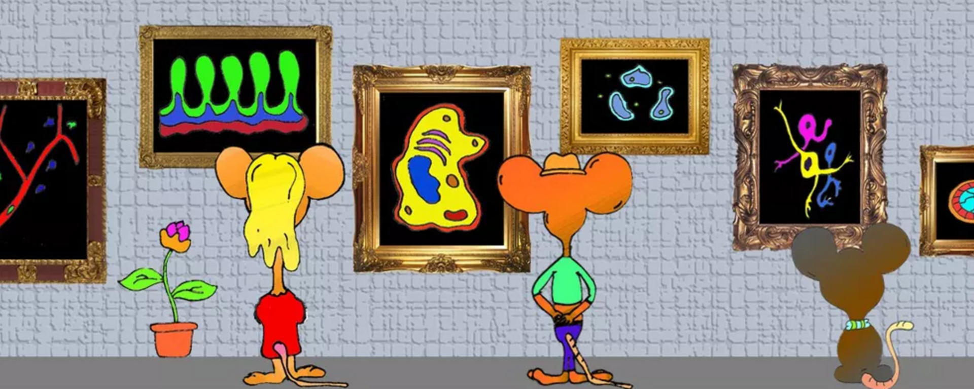 Image of mice looking at paintings for the Striking image event